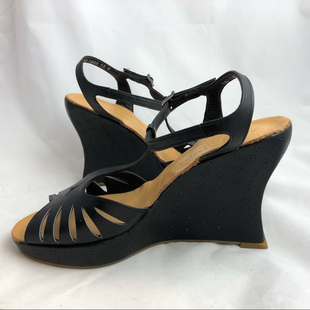 Robert Clergerie Ankle T-Strap Peep Toe Wedge Heel